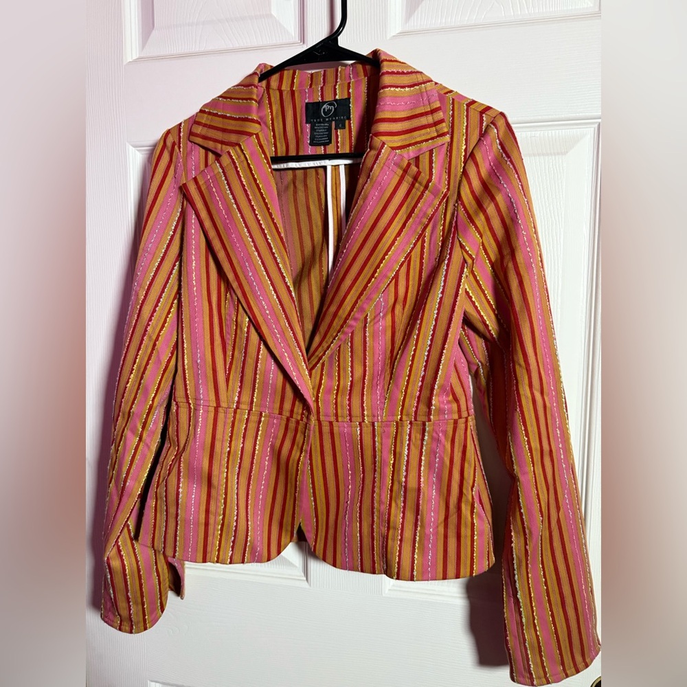 True Meaning Vibrant Pink and Orange Striped Blazer
